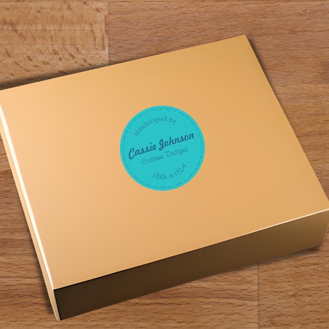 Moderne türkisfarbene Imitate Leder handgefertigt Runder Aufkleber (Von Creator hochgeladen)