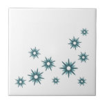 Moderne türkisfarbene Sternexplosionen des Mittela Fliese<br><div class="desc">Modernes,  inspiriertes Design aus der Mitte des Jahrhunderts mit Vintagen türkisfarbenen Sternexplosionen in einem Bio Design auf weißem Hintergrund. Einfaches,  sauberes modernes Design.</div>