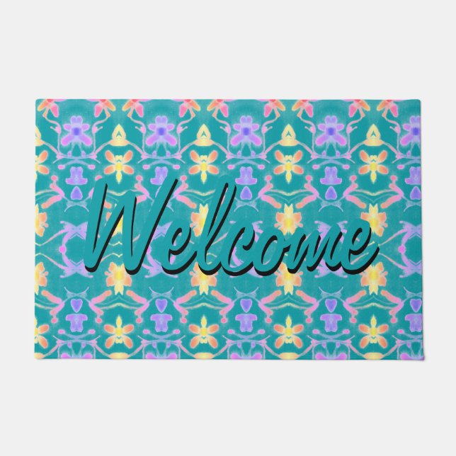 Moderne türkisfarbene Türmatte mit Hübschem Muster (Vorderseite)