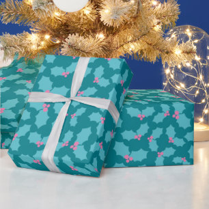 Moderne türkisfarbene und rosa Mistletozauber Naht Geschenkpapier