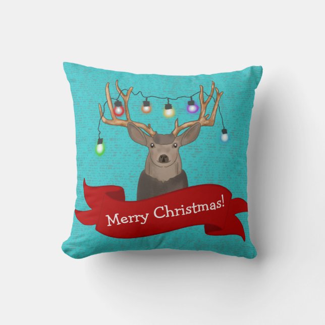 Moderne türkisfarbene Weihnachtsbeleuchtung Kissen (Vorderseite)