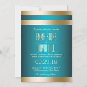Moderne Turquoise Gold Stripes Invitations de mari