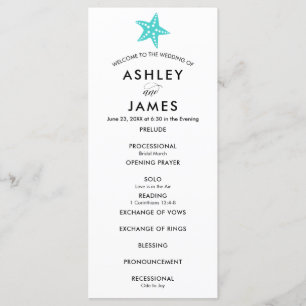 Moderne Turquoise Starfish Mariage programme de cé