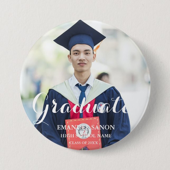 Moderne Twin Graduate Script Classic Foto Button (Vorderseite)