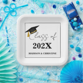 Moderne Twin Graduation Party für Lässiges Skript Pappteller