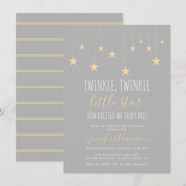 Moderne Twinkle Kleine Star Baby Dusche Einladung (Vorne/Hinten)