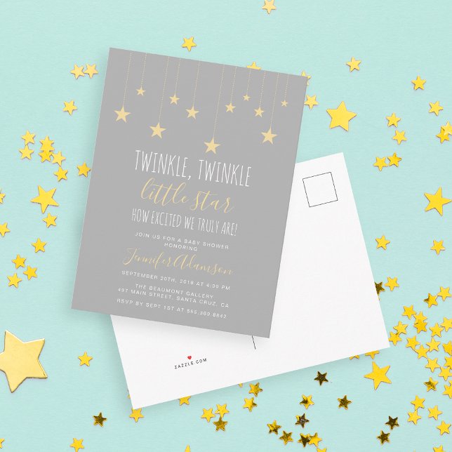 Moderne Twinkle Little Star Baby Dusche Einladungspostkarte (Von Creator hochgeladen)
