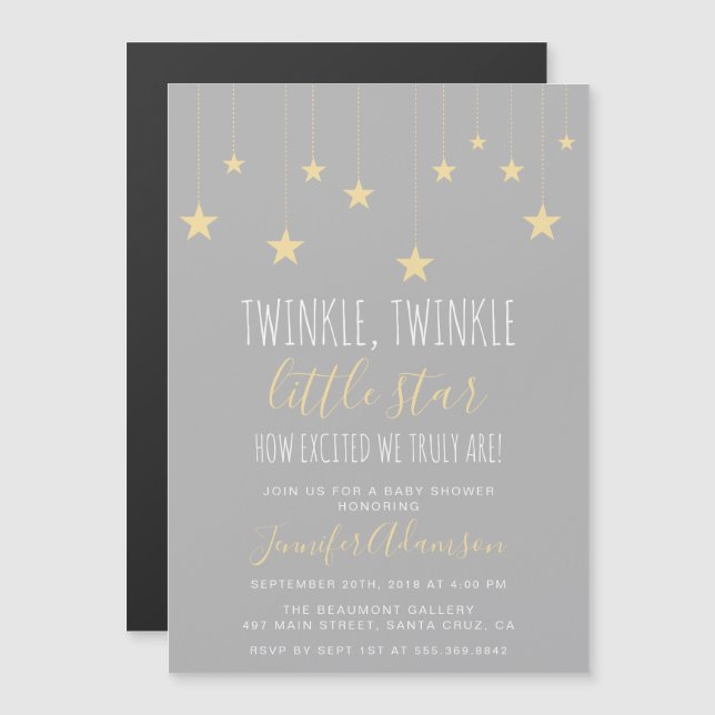 Moderne Twinkle Little Star Baby Dusche Magneteinladung (Vorne/Hinten)
