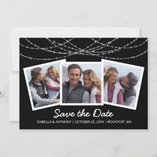 Moderne Twinkle String Light Schwarz 3-Foto Save The Date