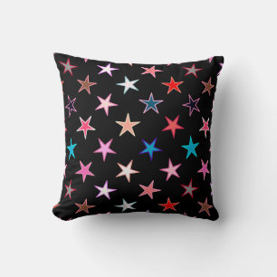 Moderne Twinkler Stars, Juwelenfarben auf schwarz Kissen