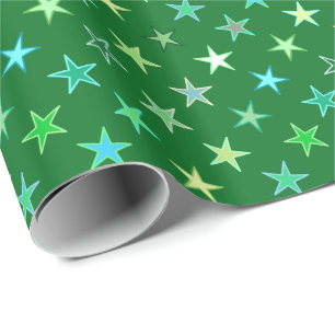 Moderne Twinkler Stars, Smaragd und Limettengrün Geschenkpapier