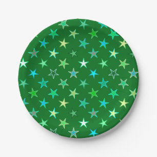 Moderne Twinkler Stars, Smaragd und Limettengrün Pappteller