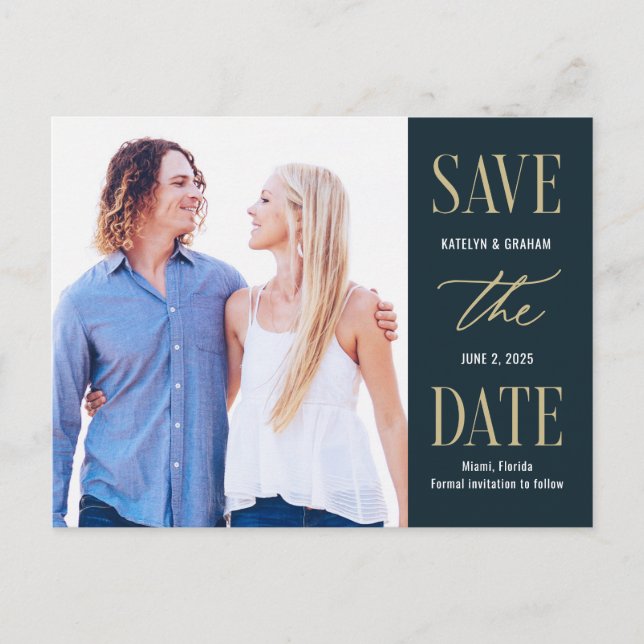 Moderne, TYP EDITABLE FARBE Save the Date Postkarte (Vorderseite)