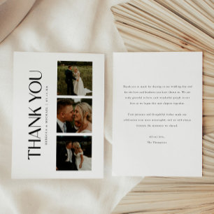 Moderne Typografie 3-Foto individuelle Hochzeit Dankeskarte