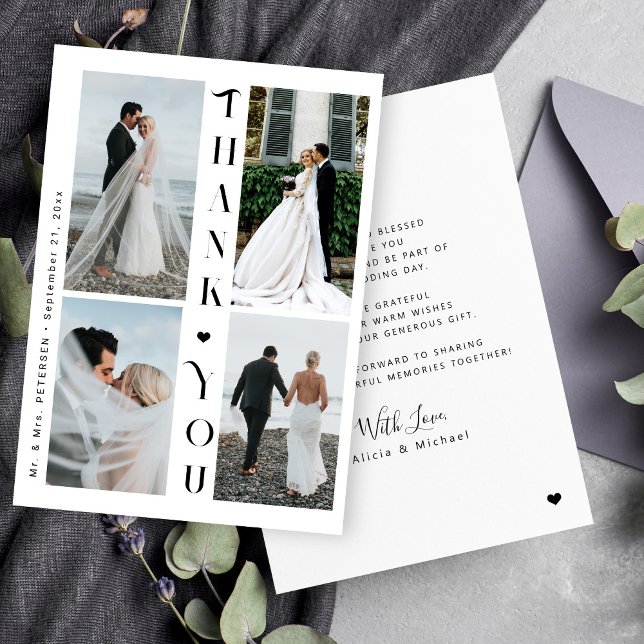 Moderne Typografie 4 Foto Hochzeit danke Karte (Von Creator hochgeladen)
