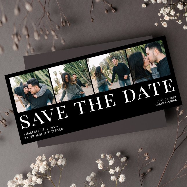 Moderne Typografie 4 Fotos Schwarze Hochzeit Save The Date (Von Creator hochgeladen)