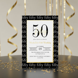 Moderne Typografie 50. Geburtstagsfeier Schwarz Go Folieneinladung