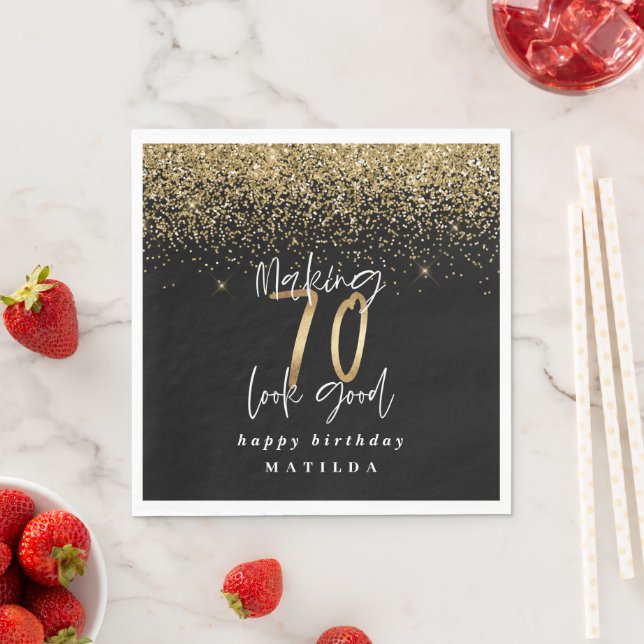 Moderne Typografie aus Gold Glitzer Party Serviette (Beispiel)