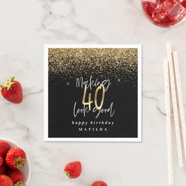 Moderne Typografie aus Gold Glitzer Party Serviette (Beispiel)
