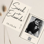 Moderne Typografie B&W Handwriter Foto Qr Code Save The Date<br><div class="desc">Typografie Einfaches künstlerisches Foto Qr Code</div>
