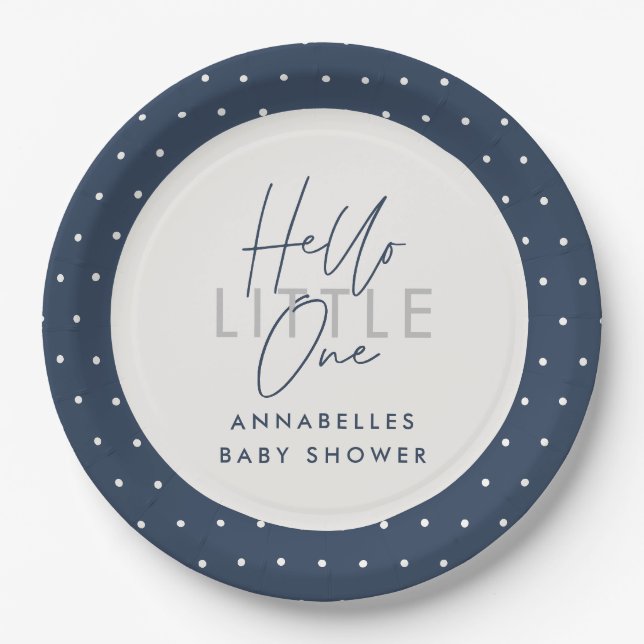 Moderne Typografie Babydusche Hallo Kleine Pappteller (Vorderseite)