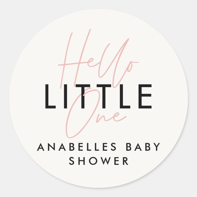 Moderne Typografie Babydusche Hallo Kleine Runder Aufkleber (Vorderseite)