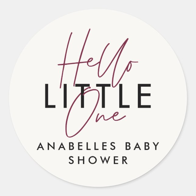 Moderne Typografie Babydusche Hallo Kleine Runder Aufkleber (Vorderseite)