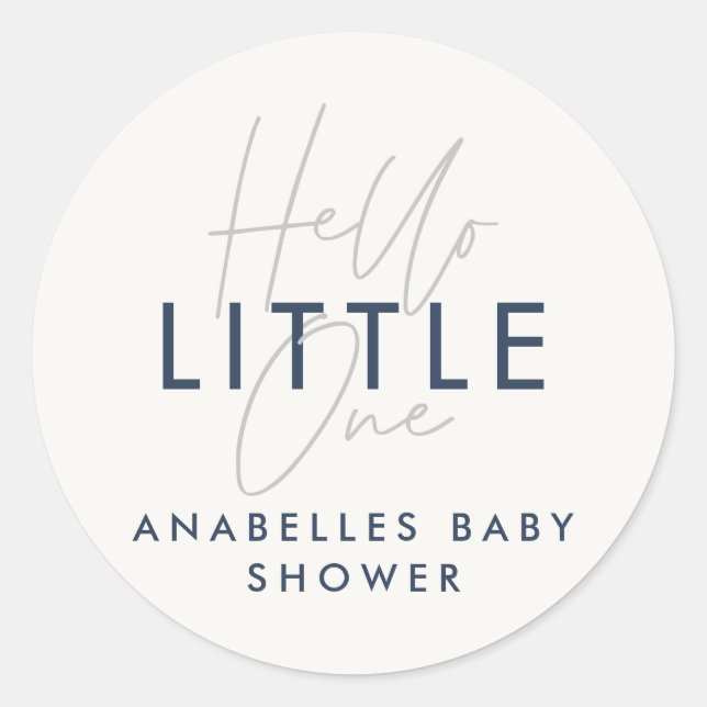 Moderne Typografie Babydusche Hallo Kleine Runder Aufkleber (Vorderseite)