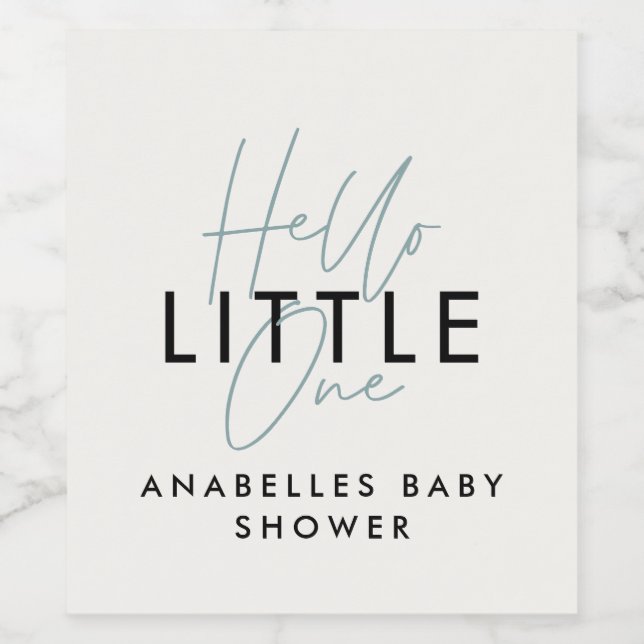 Moderne Typografie Babydusche Hallo Kleine Weinetikett (Einzelnes Label)