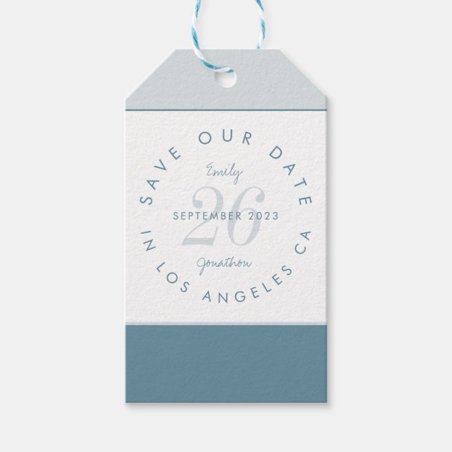 Moderne Typografie Blau Save the Date Geschenkanhänger (Vorderseite)