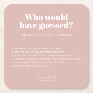 Moderne Typografie Blush Pink Hochzeitsspass Fakte Rechteckiger Pappuntersetzer