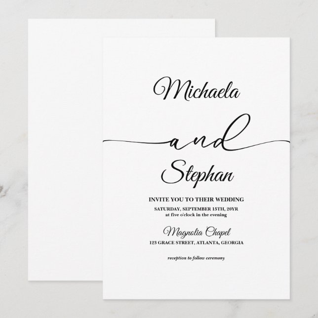 Moderne Typografie | Bold Bellisia Wedding Einladung (Vorne/Hinten)