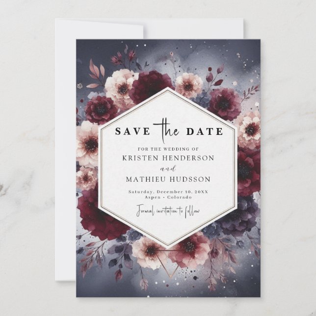 Moderne Typografie Burgundy Wedding Save The Date (Vorderseite)