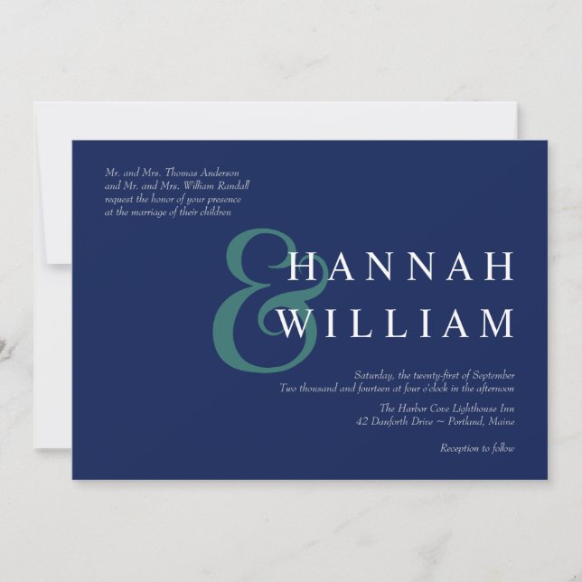 Moderne Typografie Deep Blue Wedding Einladungen (Vorderseite)