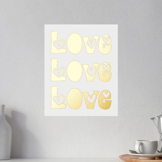 Moderne Typografie der LIEBE mit Weißgoldherzen Foliendrucke (In Situ (Theke 2))
