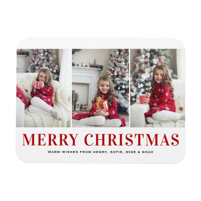 Moderne Typografie Drei Fotosammlungen Weihnachten Magnet (Horizontal)
