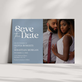 Moderne Typografie Dusty Blue Foto Wedding Save The Date