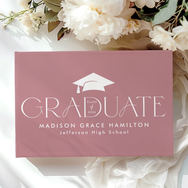 Moderne Typografie Dusty Rose Foto Abschluss Gästebuch (Von Creator hochgeladen)