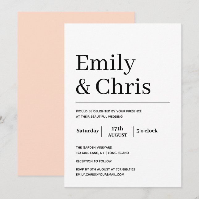 Moderne Typografie Einfache Minimalistische Hochze Einladung (Vorne/Hinten)