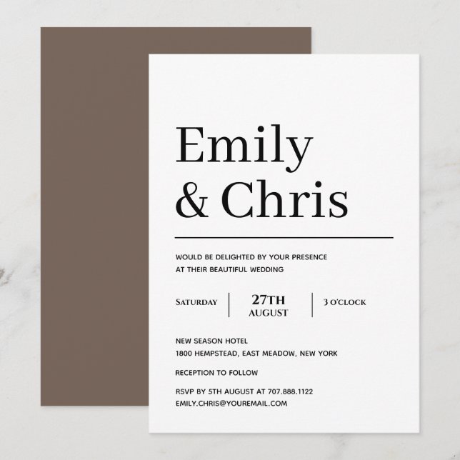 Moderne Typografie Einfache Minimalistische Hochze Einladung (Vorne/Hinten)