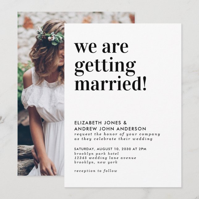 Moderne Typografie Erlangung einer Hochzeit im Fot Einladung (Vorne/Hinten)