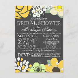 Moderne Typografie florales Brautparty grau gelb Einladung