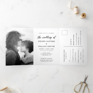 Moderne Typografie-Foto-Hochzeit Dreifach Gefaltete Einladung