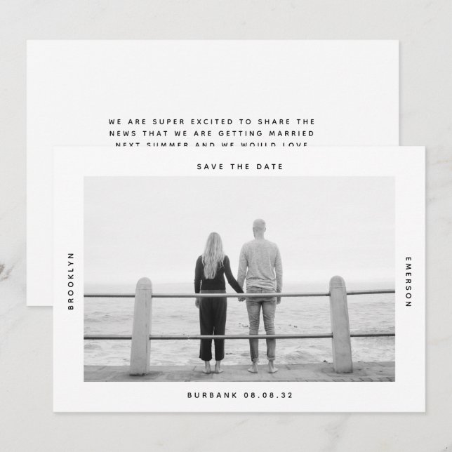 Moderne Typografie-Foto Hochzeit Save The Date (Vorne/Hinten)