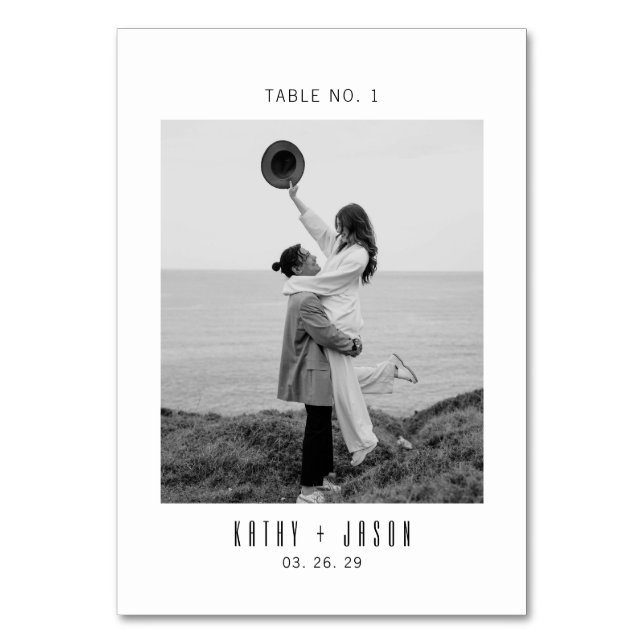 Moderne Typografie Foto-Hochzeit  Tischnummer (Vorderseite)