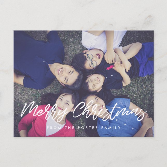Moderne Typografie Frohe Weihnachten Foto Postkarte (Vorderseite)
