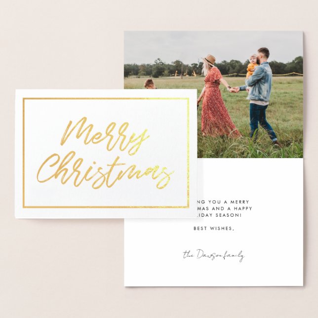 Moderne Typografie Frohe Weihnachtsgold Foto Folienkarte (Anzeige)