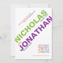 Moderne Typografie-Gay-Hochzeit spart die Datumska Save The Date