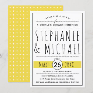 Moderne Typografie gelbe Hochzeitsdusche Einladung