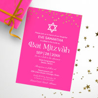 Moderne Typografie Gold Confetti Pink Bat Mitzvah